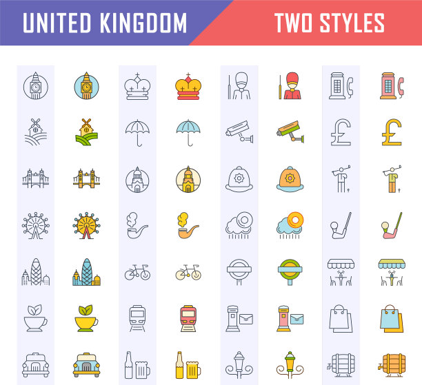 设置平面线图标英国图片下载