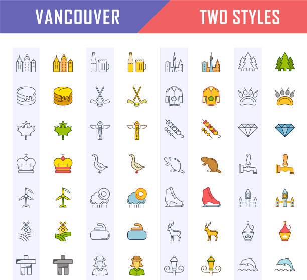 设置平坦线图标温哥华和加拿大图片下载