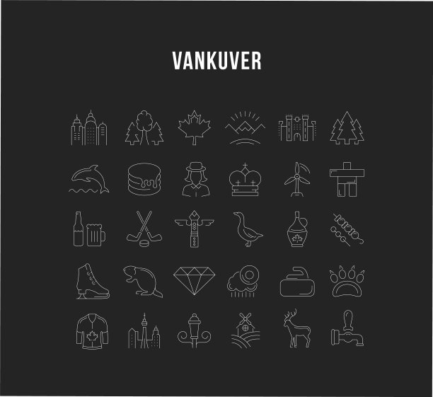 设置平坦线图标温哥华和加拿大图片下载