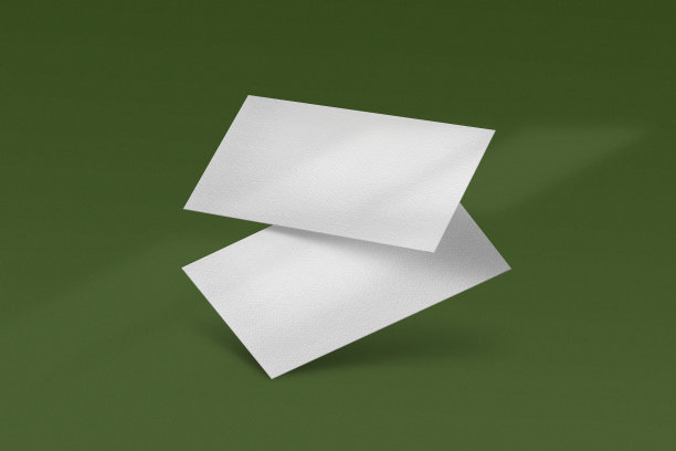 干净的最小的商业名片模型上的绿色背景和阴影。图片下载