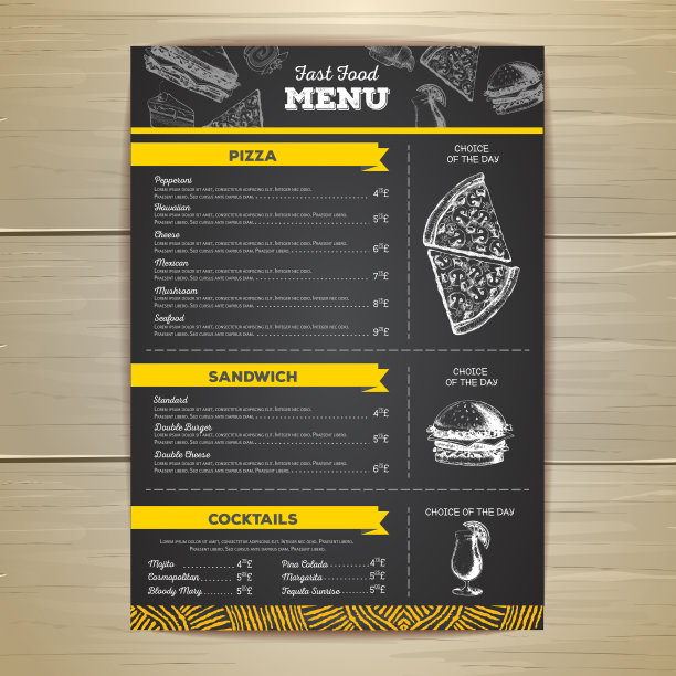 复古粉笔画快餐菜单设计。图片下载