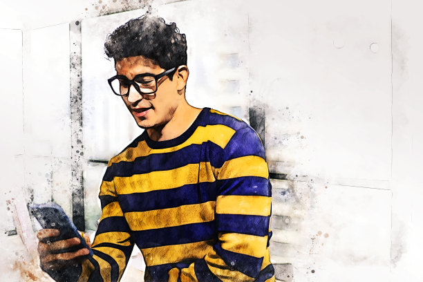 抽象的年轻商人计划和工作在书桌上的水彩插图画的背景。图片下载