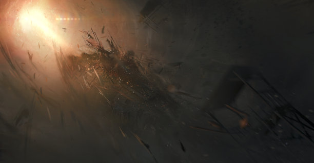 龙卷风中房屋和残骸的数字画。素材图片