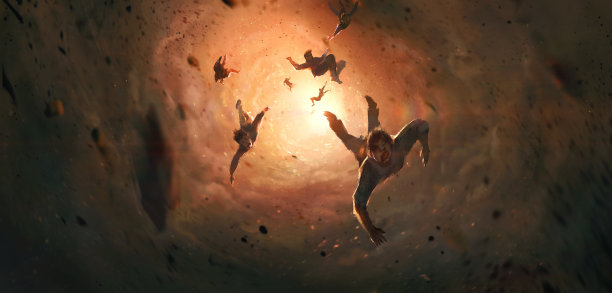 人们被龙卷风吞噬，数码绘画。素材图片