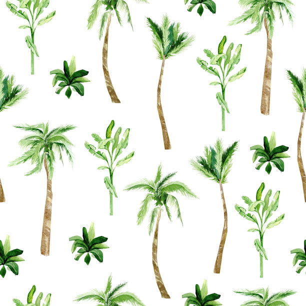 水彩热带植物和树木无缝图案。非洲夏季儿童丛林背景，草原插图为包装纸，纺织织物，墙纸装饰，贺卡图片下载