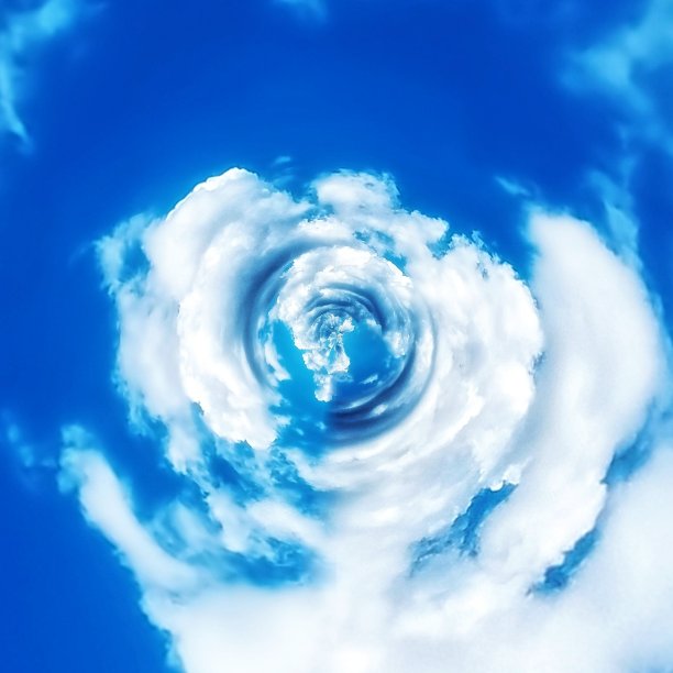 蓝色天空中旋转的抽象云的3D插图[俯视图]图片下载