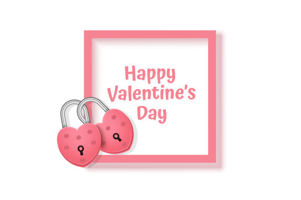 心形的红色锁，白色背景上的粉色框，妇女节快乐的贺卡。母亲的一天。情人节。图片下载