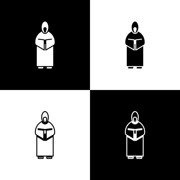 设置僧侣图标孤立的黑色和白色背景。矢量图图片下载