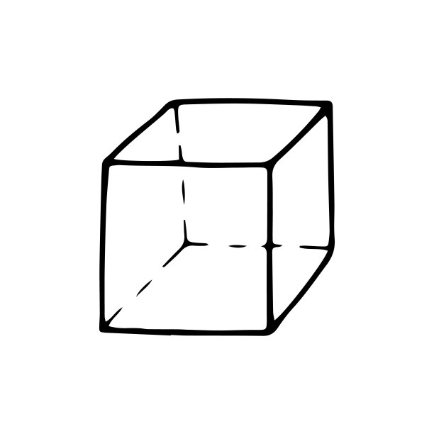 立方体在涂鸦风格孤立的白色背景。单一的几何图形。商标标志。向量儿童学校符号。简单的卡通大纲插图。图片下载