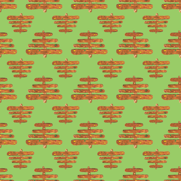 水彩木制圣诞树无缝模式上的绿色背景。寒假质朴元素层出不穷。图片下载