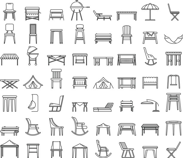室外花园家具的图标设置轮廓风格图片下载