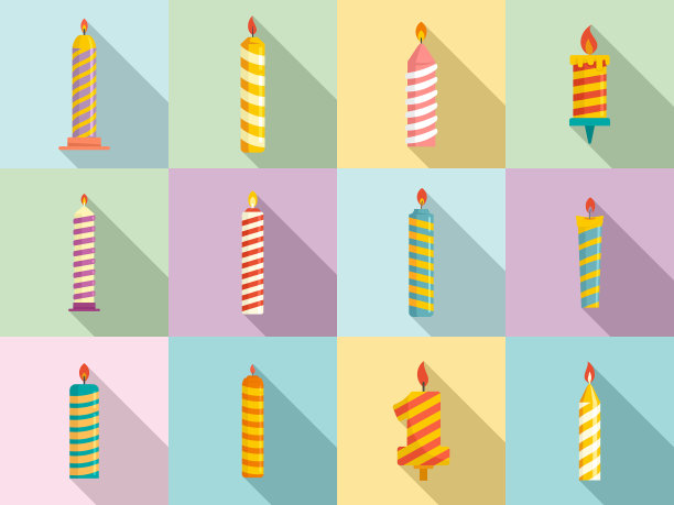 生日蜡烛图标设置扁平风格图片下载