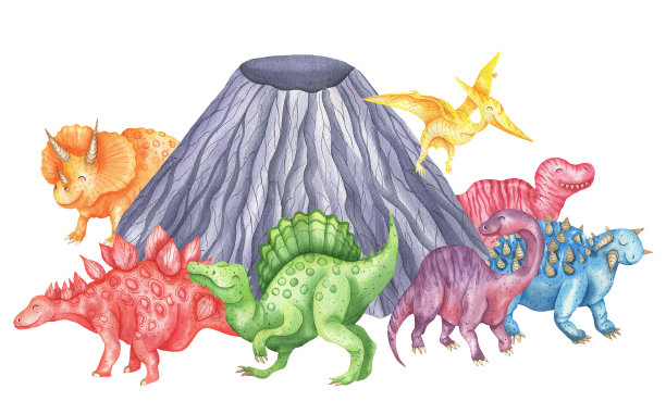 恐龙和volcano.jpg图片下载