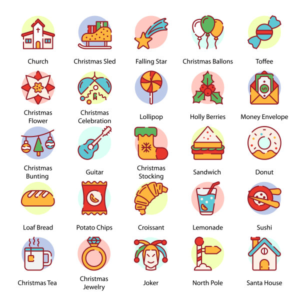 圣诞庆祝扁平图标包图片下载