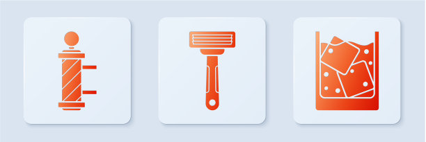 经典的剃须刀套装和理发店立柱图片下载