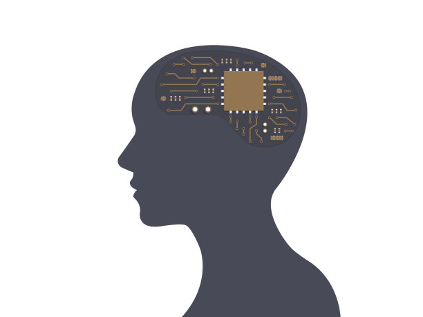 人的头部和内部的电子电路，侧面脸的轮廓，人类的进化图片下载