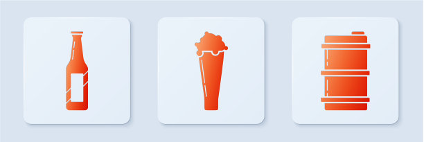 设置玻璃啤酒瓶和金属啤酒桶图片下载