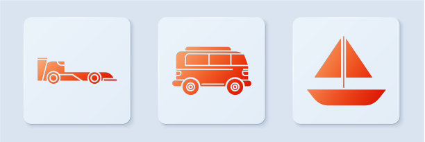 设置复古小型厢式方程式赛车和游艇图片下载