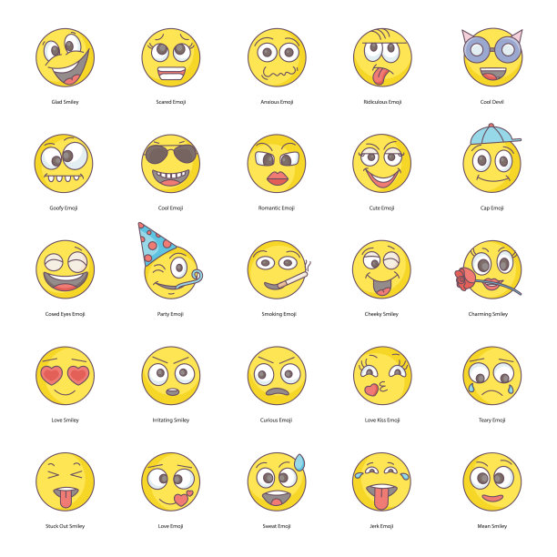 一组时尚的表情向量图片下载