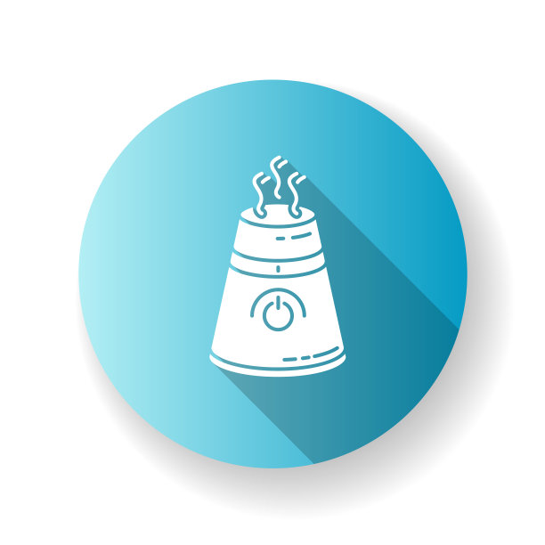 超声波空气净化器蓝色平面设计长阴影字形图标。家用电离器、静音模式家用装置、水蒸发器、保健家用电器。剪影RGB彩色插图图片下载