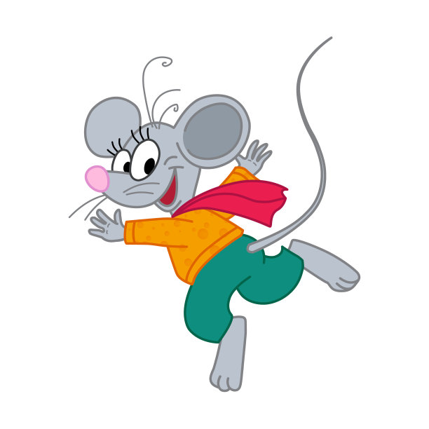 一个可爱的快乐微笑的老鼠穿着红色斗篷的矢量插图。儿童独立手绘漫画、书籍、设计、纺织品、明信片等。图片下载