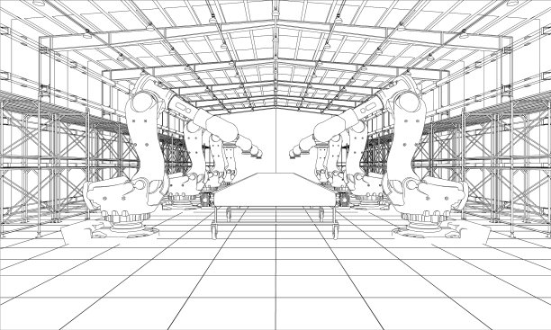 有工业机器人操纵器的工厂图片下载