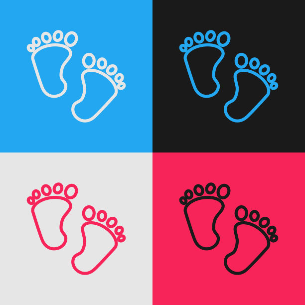 颜色线的脚印图标孤立的颜色图片下载