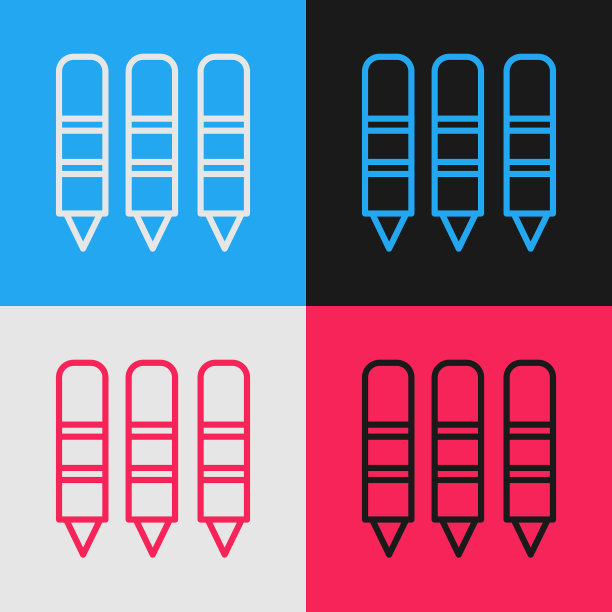 彩色线蜡笔绘制图标孤立图片下载