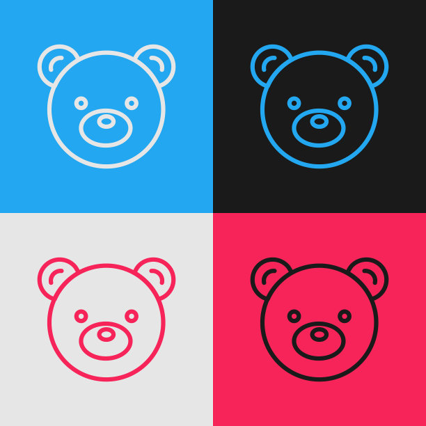 彩色线泰迪熊毛绒玩具图标隔离上图片下载