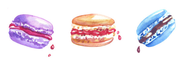 彩色杏仁饼干，水彩插画图片下载