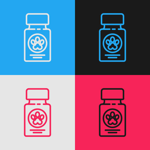 颜色线狗药瓶和药丸图标图片下载