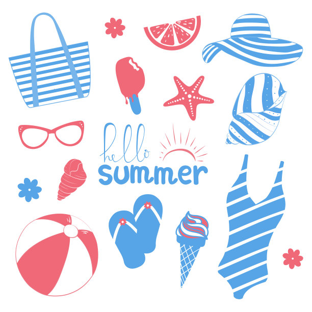 夏季系列的标志设置可爱的图标图片下载
