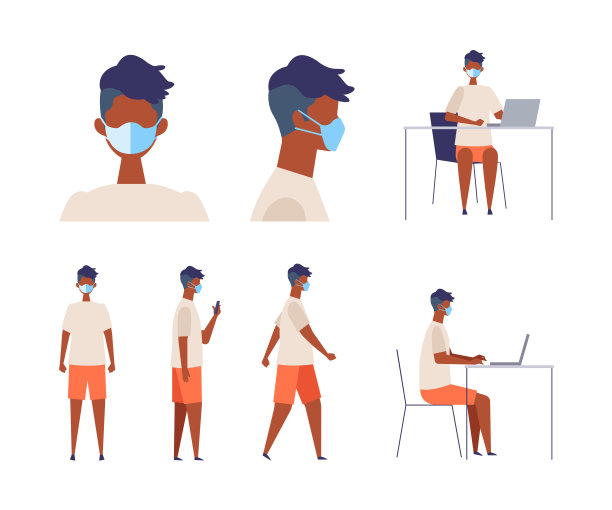 矢量平面插图的黑人男子戴着一个外科口罩图片下载