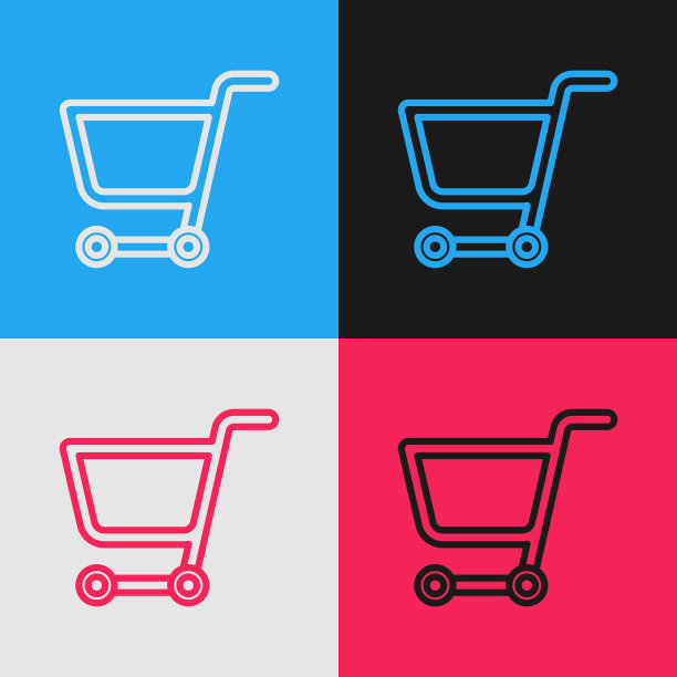 彩色线购物车图标孤立的颜色图片下载