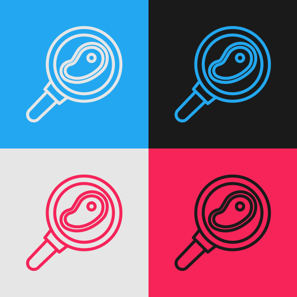 颜色线牛排肉在煎锅图标孤立图片下载