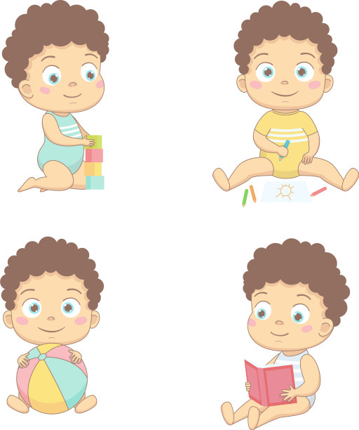 可爱的婴儿用铅笔画画，玩方块图片下载