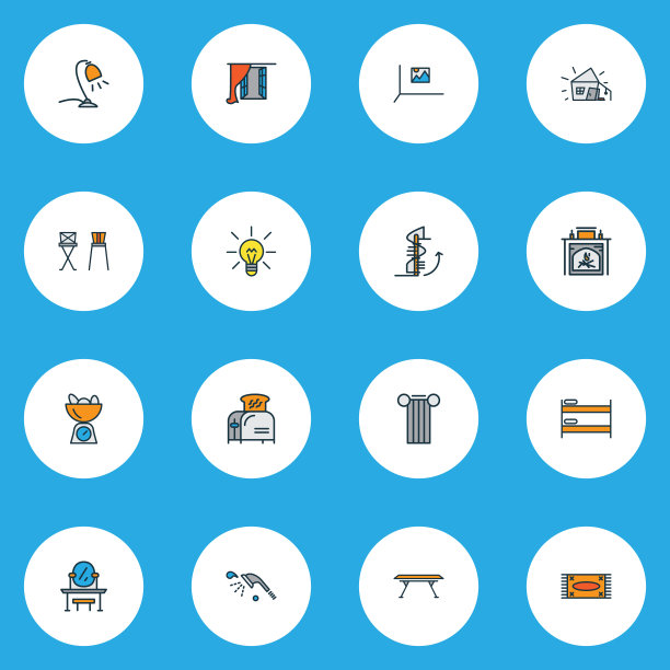 房子图标彩色线设置与列酒吧凳图片下载