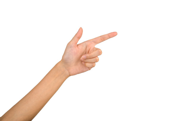 手孤立:女性左手指向或显示正确的标志在白色背景和剪切路径图片下载