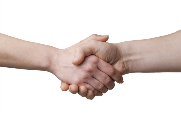 一个男人和一个女人在握手，孤立在白色背景上图片下载