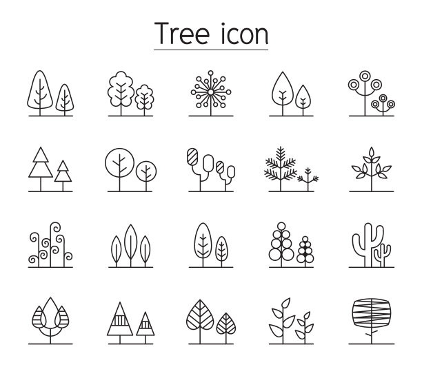 树图标设置在细线风格图片下载