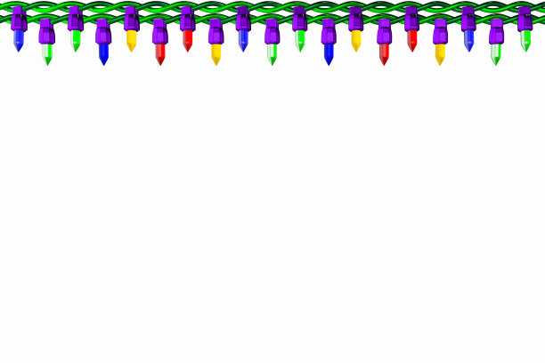 白色背景上两排色彩鲜艳的圣诞彩灯图片下载
