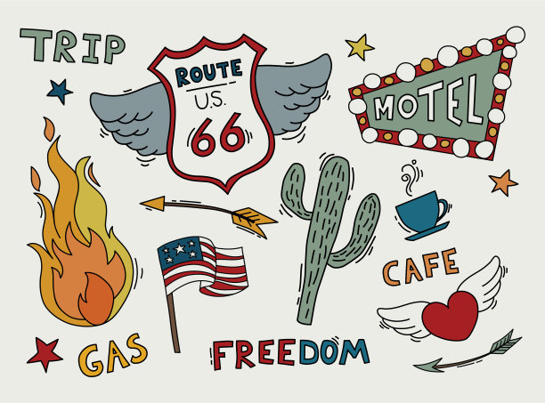 66号公路素描集符号和贴纸图片下载