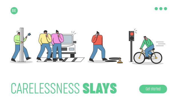 登陆页面，行人事故。粗心的人用手机走路，骑自行车或过马路图片下载