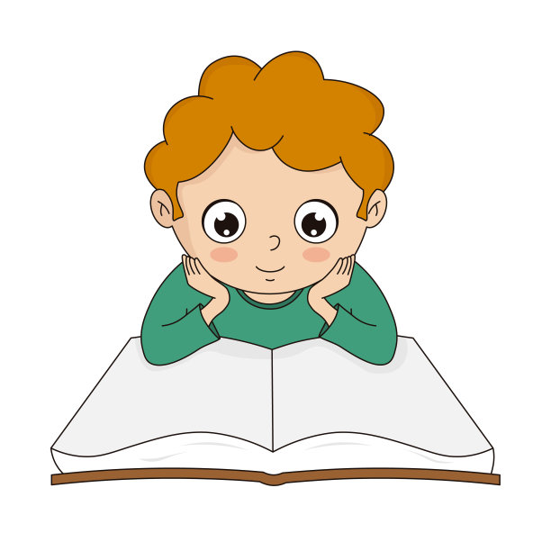 男孩在读一本书。孤立的向量图片下载