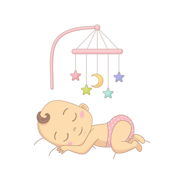 可爱的睡床下有一个五颜六色的移动玩具图片下载