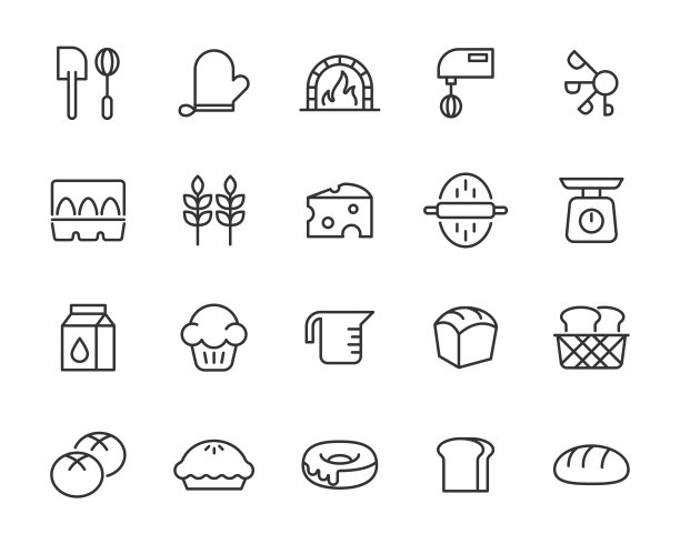 一套面包图标，面粉，面包房图片下载