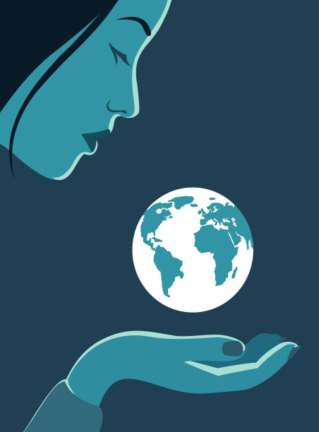 年轻女孩抱着地球。拯救健康的绿色自然。图片下载