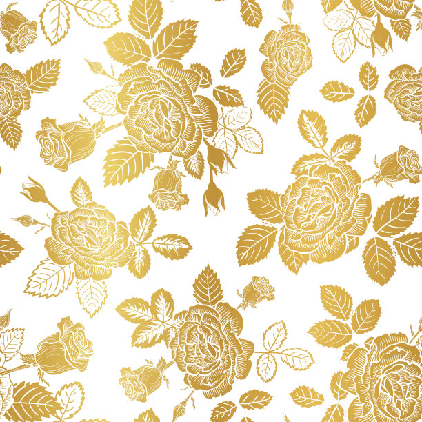 玫瑰花束与黄金矢量无缝模式图片下载