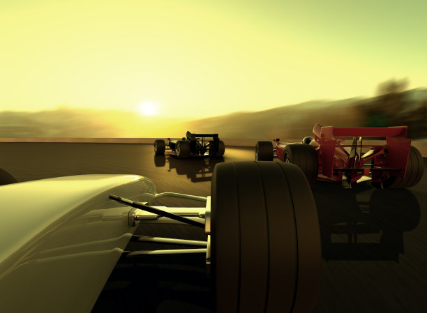 自己设计的汽车在比赛中，两辆车追赶领先者。图片下载