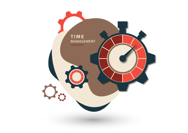 时间管理的概念。效率，生产力的创意图标。秒表,齿轮。平面设计。向量图片下载